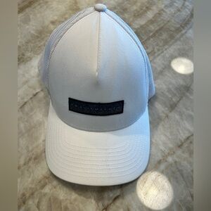 TravisMathew White FlexFit Hat | Grey & Blue Logo | Golf Lifestyle Cap